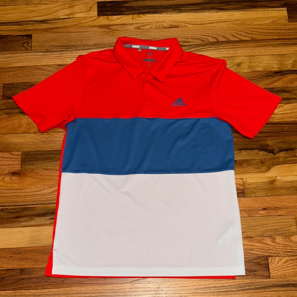 Men’s Adidas Golf Polo Red/White/Blue Medium Americana USA
